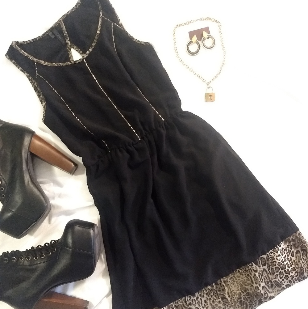 Leopard Detail Little Black Dress